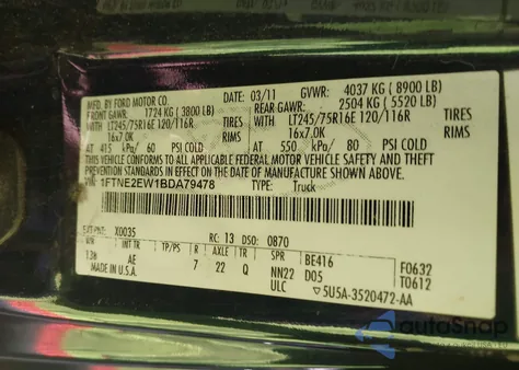 2011 Ford E-250 Commercial z USA, uszkodzony, nr VIN 1FTNE2EW1BDA79478